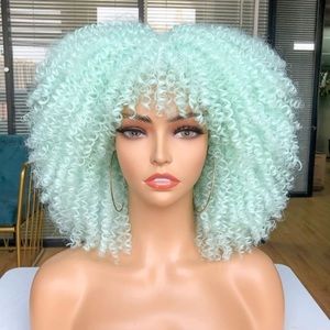 Mint Green Short Kinky Curly Afro Wig